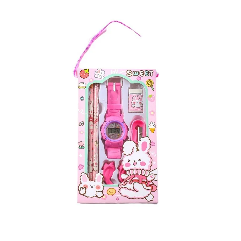 Wholesale School gift cartoon electronic watch Stationery Gift Box Stationery Set Mini Gift With Watch