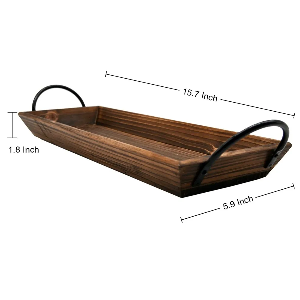 Wholesale Cheap Wood Candle Holder tray with Metal Handle
