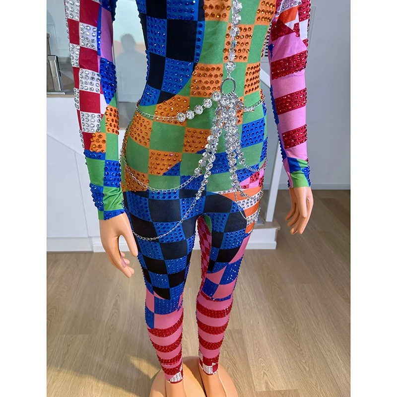 Hot selling women new colorful clothes high quality high neck luxury diamond elegant bandage women jumpsuit