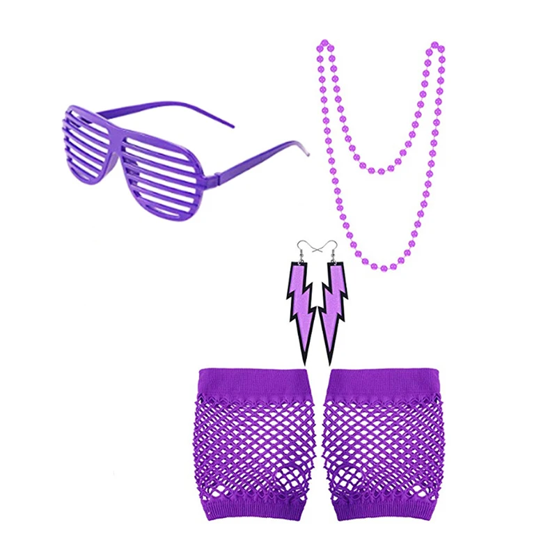 2022 new drop ship 80s Accessories Neon Necklace Fishnet Gloves Headband Bracelet Hen Party Dance Show ECOPARTY