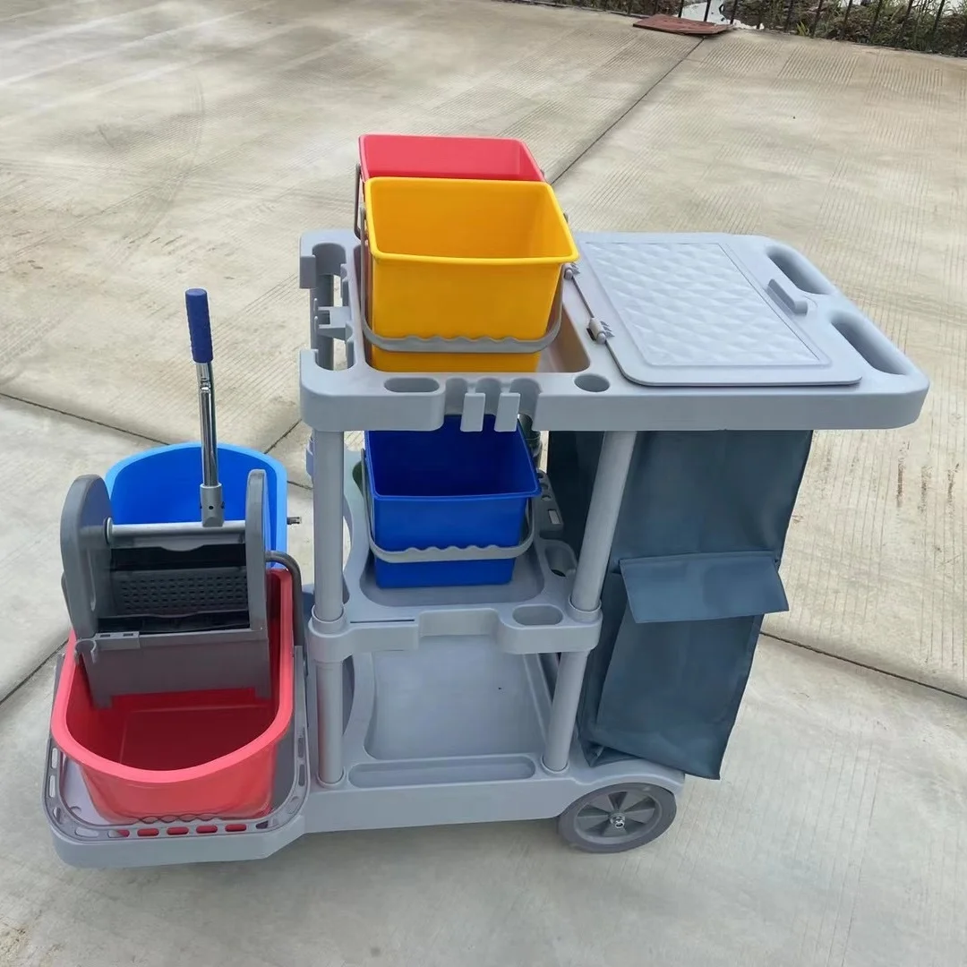 2023 BEAO UP069C grey janitor wholesale multipurpose trolley cars black hotel room car cleaning carts