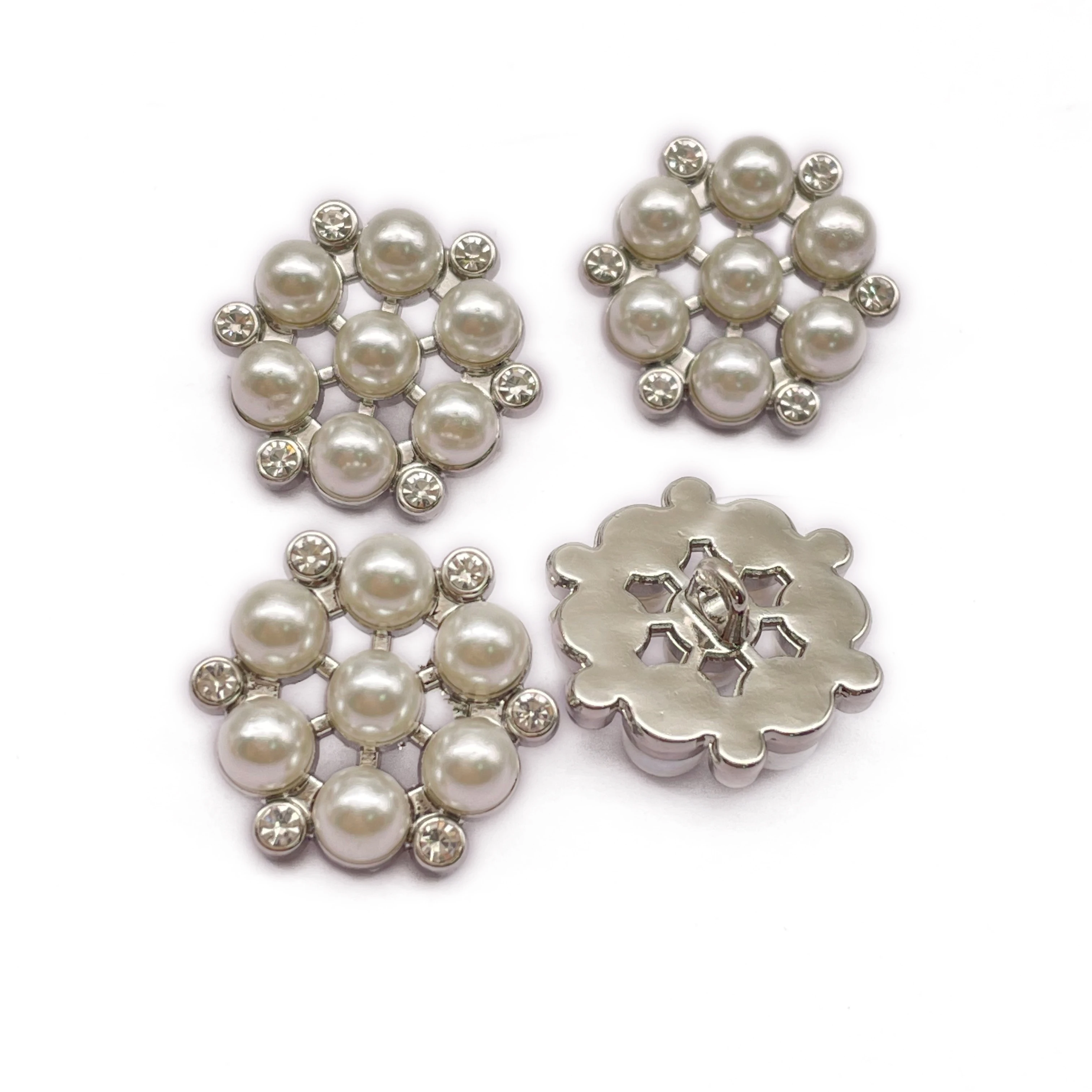 High Quality Custom Shape Decorative Metal Zinc Alloy Pearl 18mm Garment Shank Button For Clothes