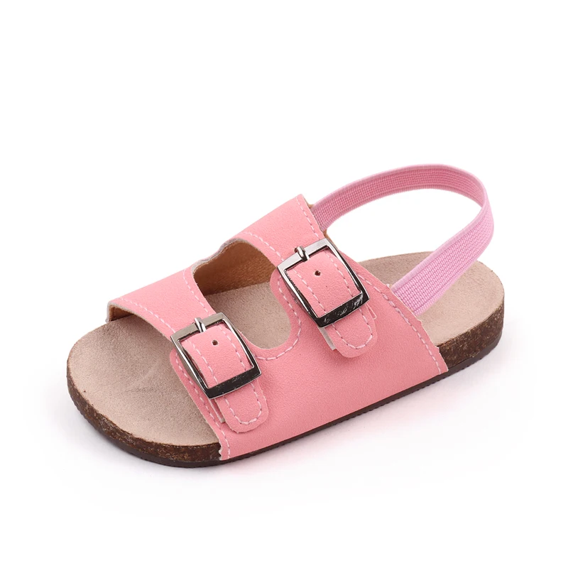 Summer baby wood bottom slippers with elastic back baby sandals hard soled non-slip toddler shoes