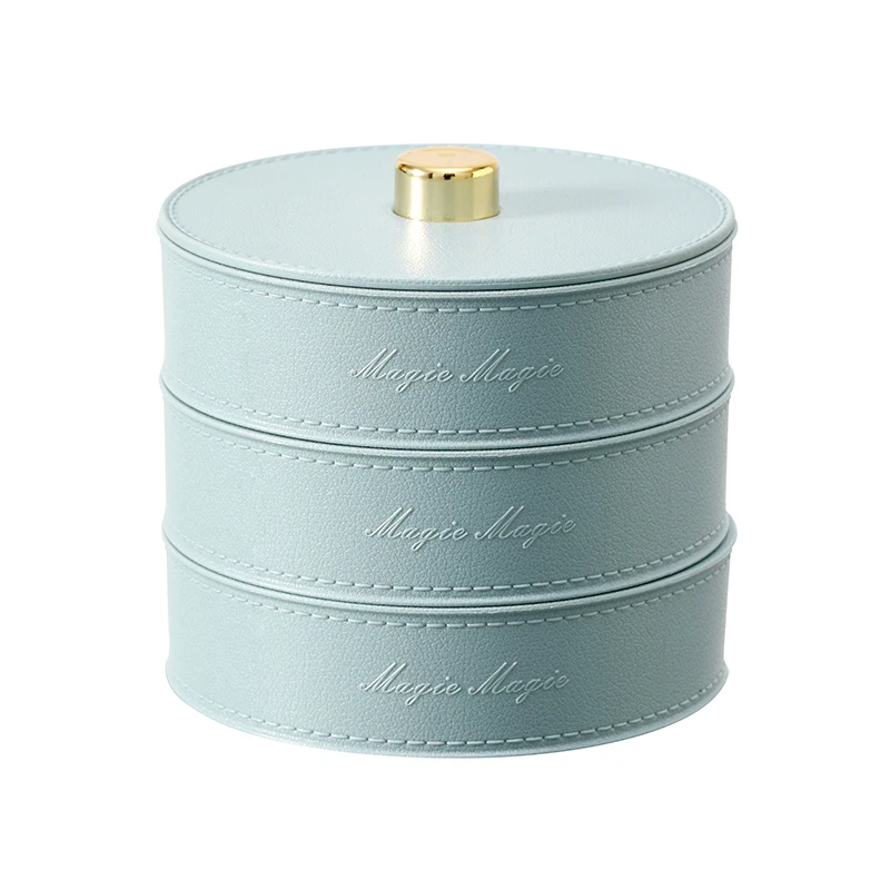Modern European light luxury imitation three-layers leather jewelry cosmetic box Six colors available