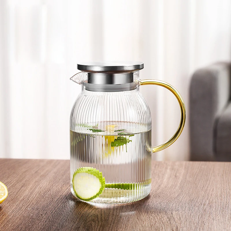 39Years Factory High Borosilicate Glass Pitcher Vertical Style Water Juice Jug Tea Carafe 1500ml Capacity
