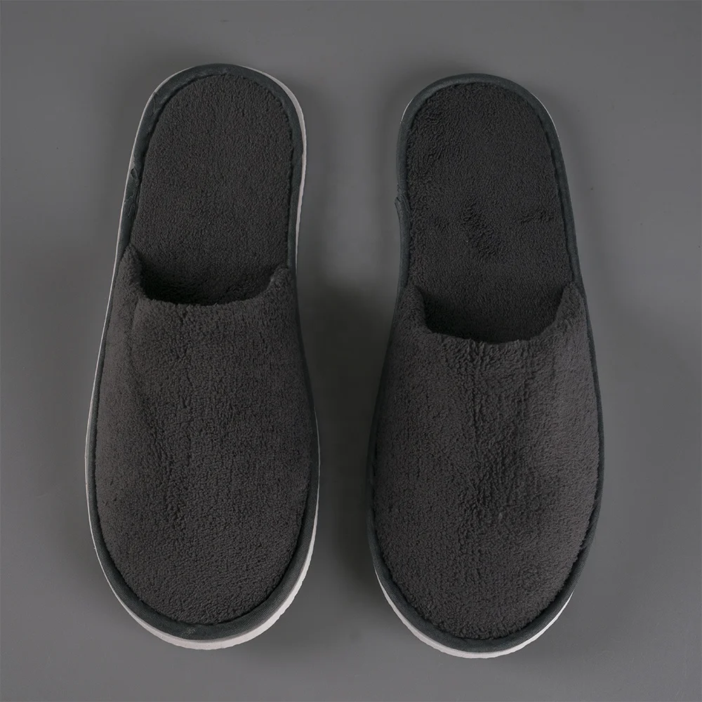 Black Coral fleece Fabric luxury Hotel Slippers washable slippers Customized Logo