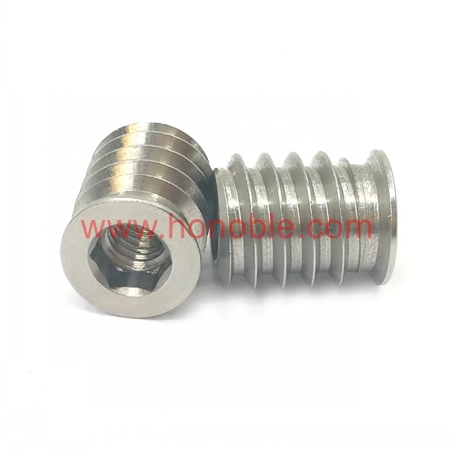 Hexagonal Hex Drive Stainless Steel Brass Threaded Self Tapping Insert Nuts For Hard Woods