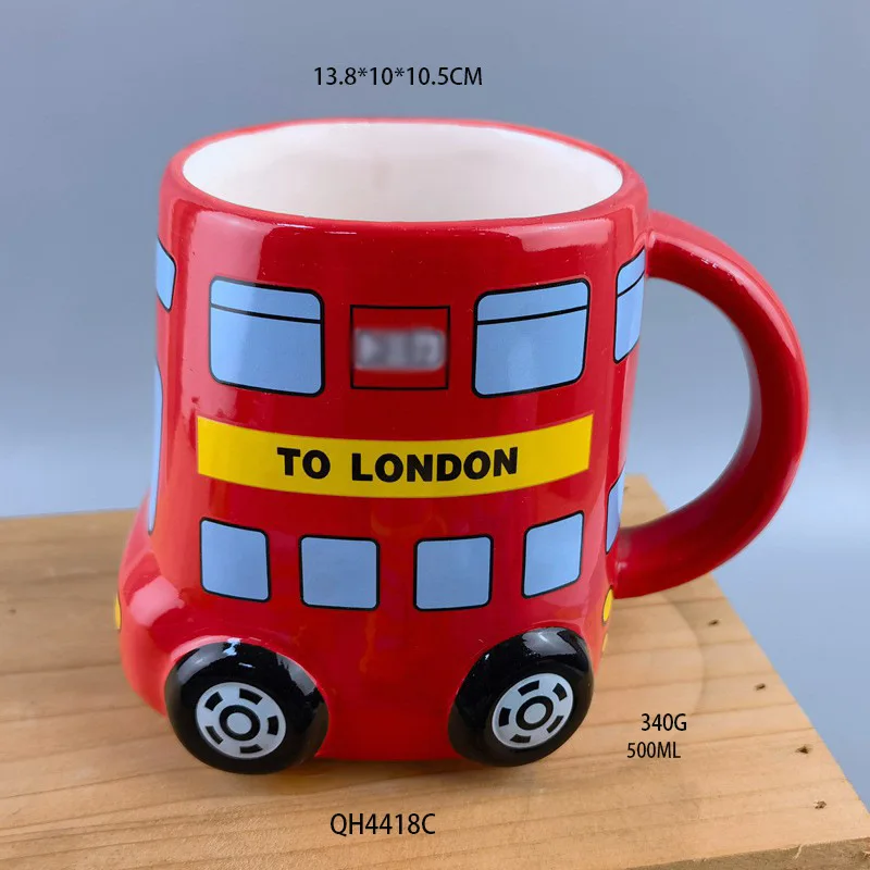 Creative American Style Bus and Taxi Mug Tomeka Ceramic Water Cup and Telephone booth Coffee Mug with Lid for Gifts and Beers