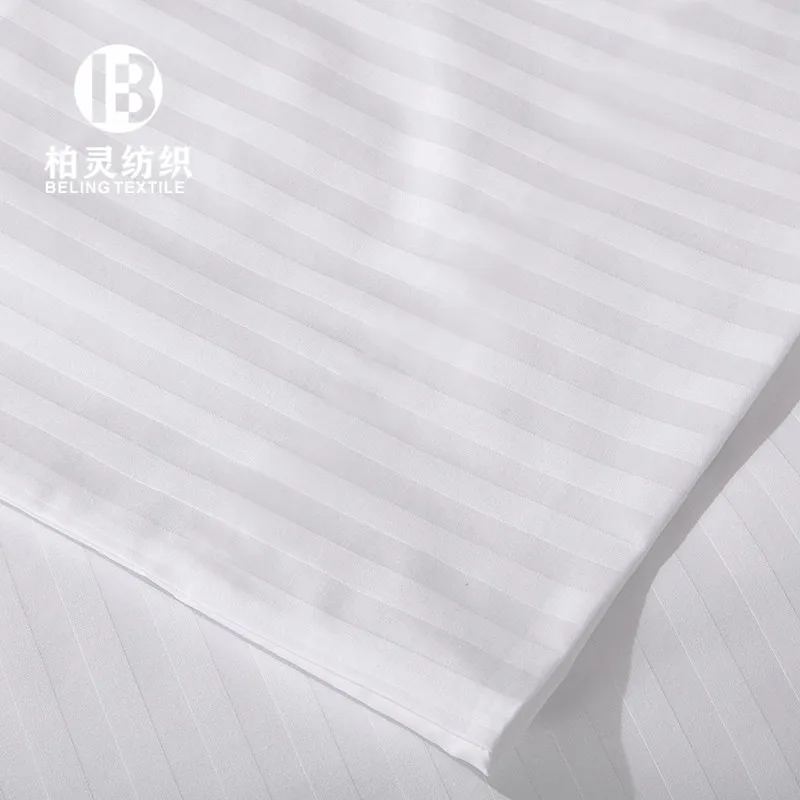 300 thread count 1CM satin stripe luxury hotel bed sheets, Good Price wholesale bed sheet for high star hotel rooms