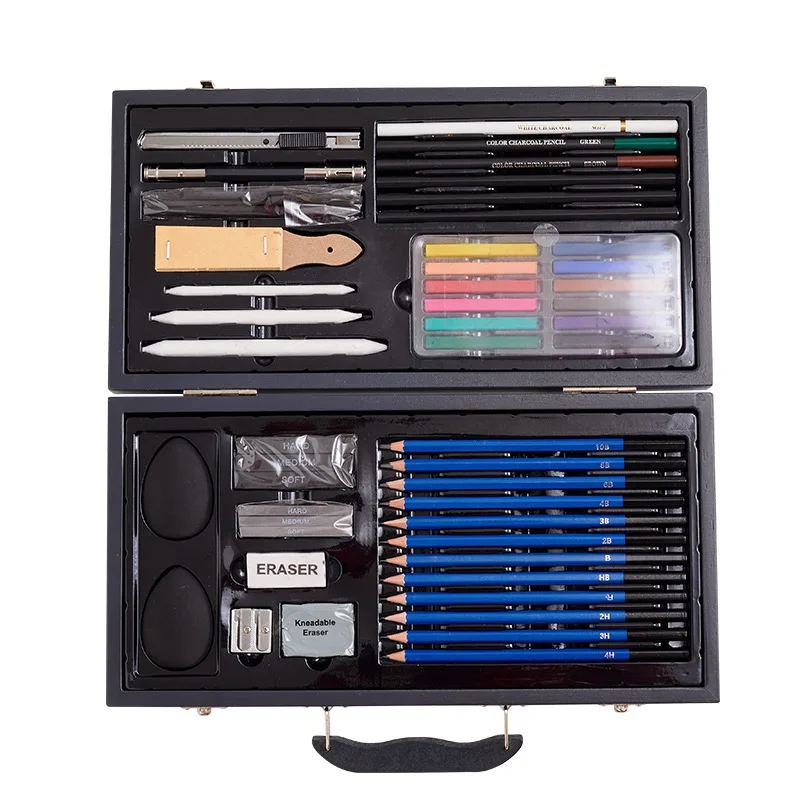 Professional 50 Pcs Sketching Pencils Set  Wooden Box Package High Quality Artist Drawing Sketch Pencil Gift Set Art Set