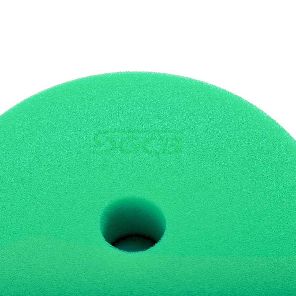 SGCB 5In RO/DA Car Polishing Foam Sponge Pad, Green Medium Cutting Polisher Pad Hook & Loop Grip Flat Light Pad Finishing Sponge