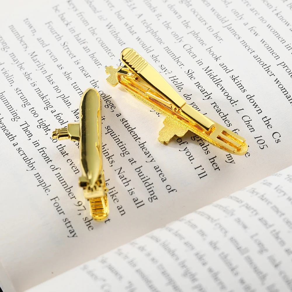 OEM Make Your Own Company Logo 3D Metal Brass Zinc Alloy Gold Clip On Tie Pin Clip Bars Cufflinks Sets For Men Luxury