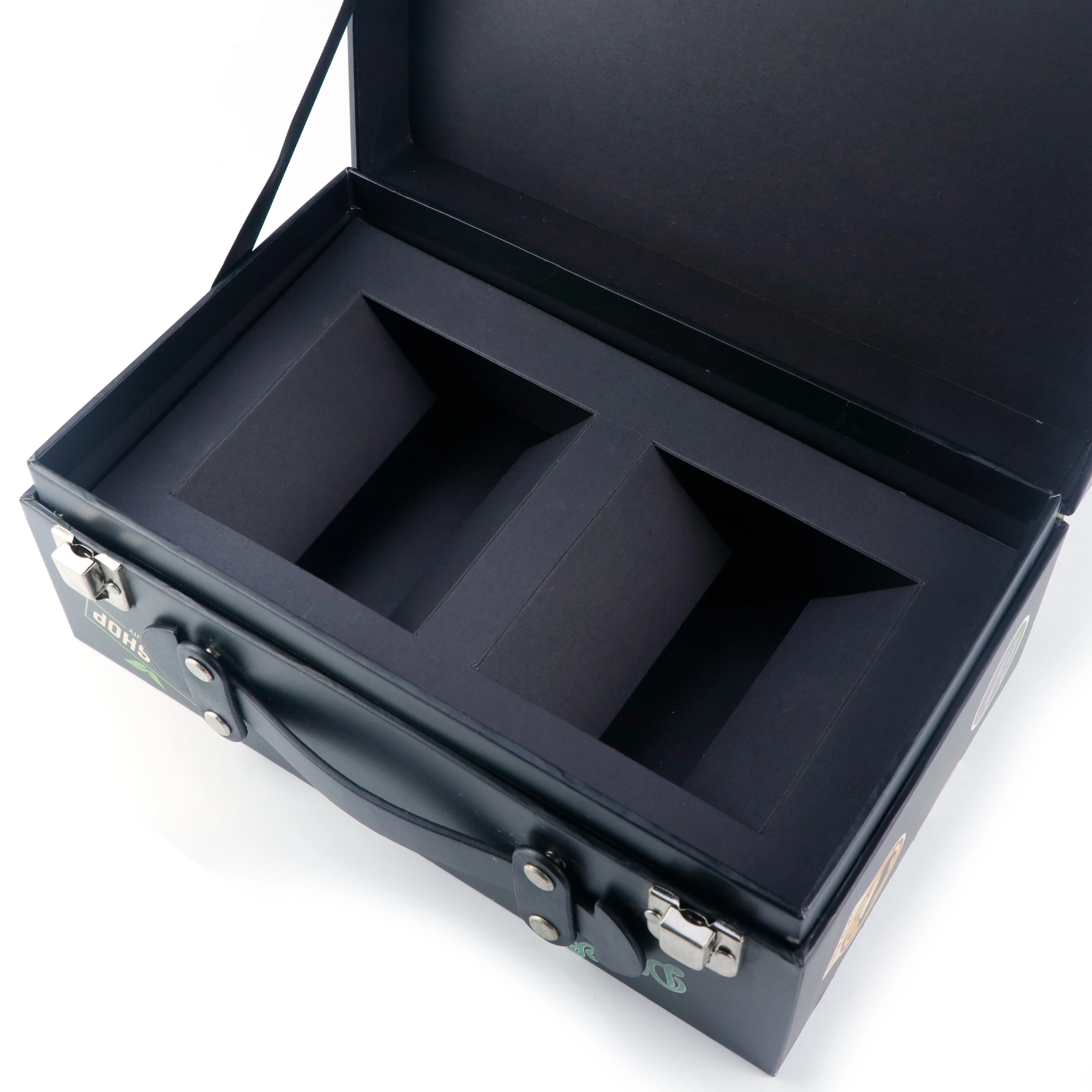 Handmade Decorative Paper Leather Gift Cardboard Luxury Suitcase Gift Packaging Box with Handle