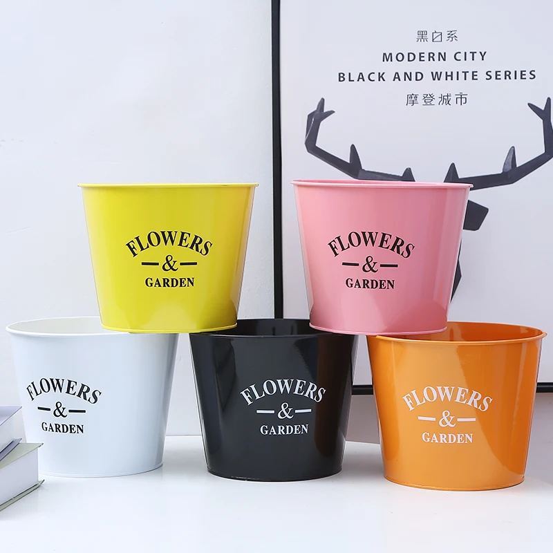 Round metal iron flower pot color paint iron pot bucket flower&garden bucket flower shop decor
