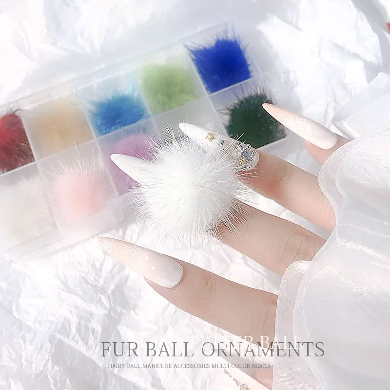 Bview Tools Amazon Hot Selling Cute Design Plush Ball 3D Magnet Fashion Balls Nail Charms Art Stickers For Nail Decoration
