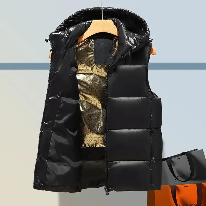 Custom Winter New Hooded Keep Warm Thick Zipper Hood Sleeveless Cotton Vest Down Vest for Men