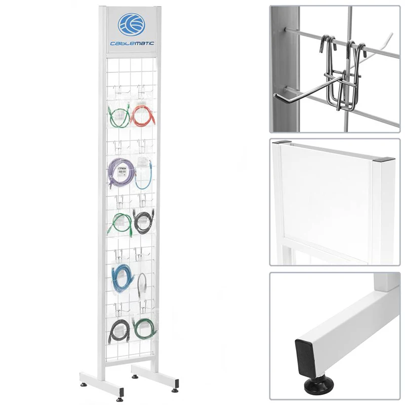 Grid Panel Metal Wireking Display Rack Floor Standing Display Rack with Hooks