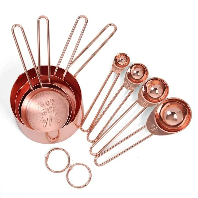 8-Pack Premium Rose Gold Copper Coating Stainless Steel Measuring Cups and Spoons Set