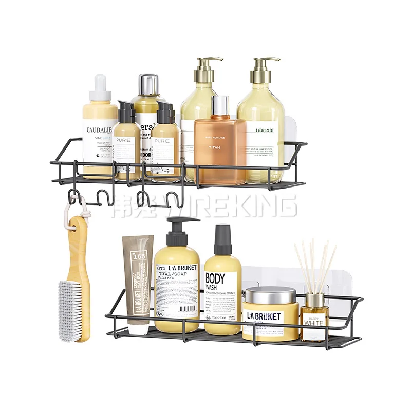 WIREKING 2 Pack Black Adhesive Shower Caddy Shelf Metal Rustproof Shower Caddies Bathroom Basket for Inside Shower
