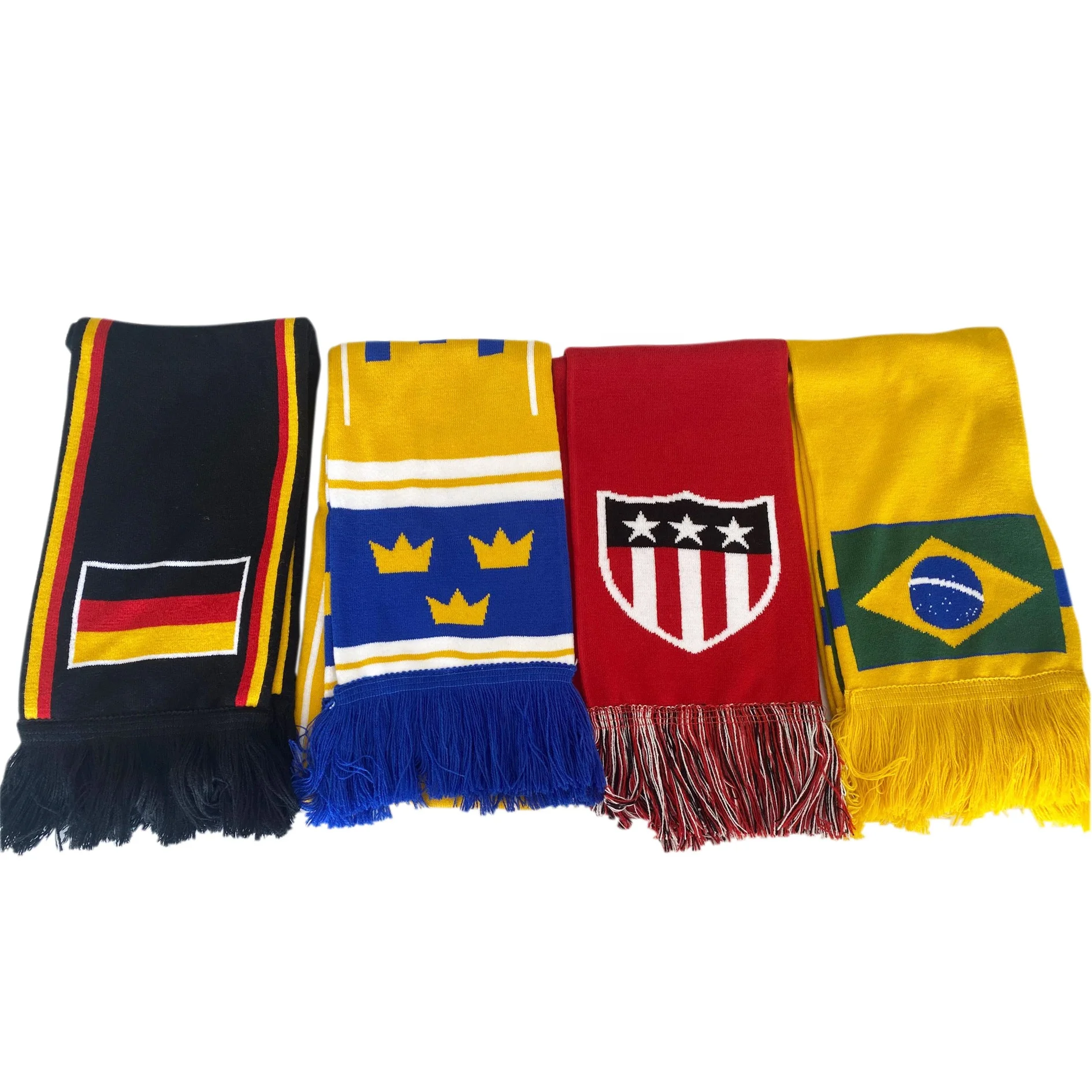 Knit Acrylic  Sports Scarf  USA Italy  Brasil Argentina Custom Men Jacquard Acrylic Football  Fan Scarf For Winter