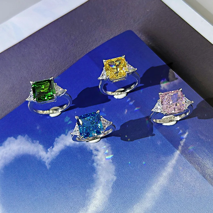 Шикарные Женские Ювелирные изделия 3A кубическим цирконием квадратной формы 925 стерлингового серебра розовый камень кольцо