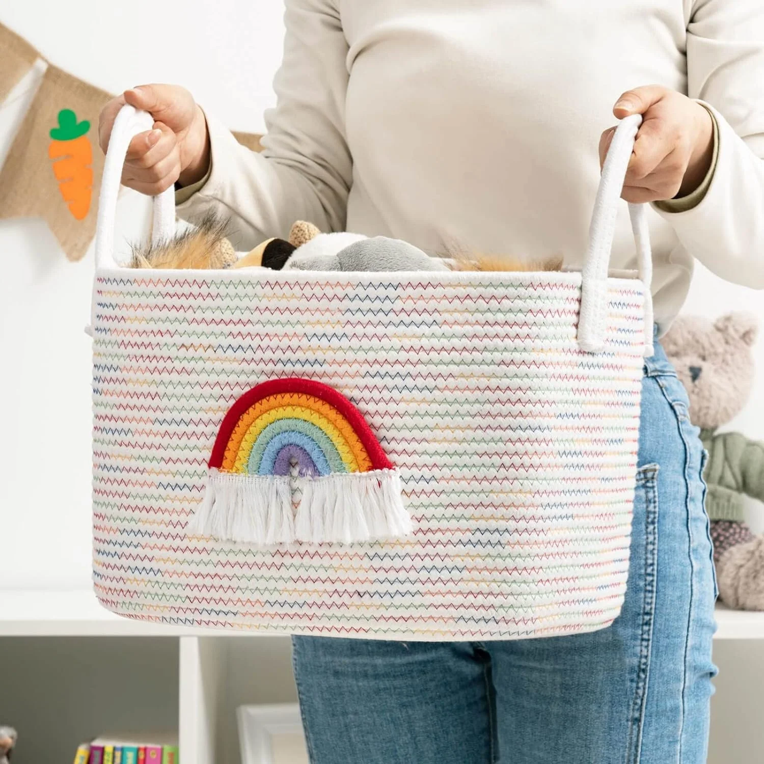 Hot Selling Gift Woven Rope Basket Kids Medium Shelf Baby Decorative Toy Colorful Rainbow Storage Basket