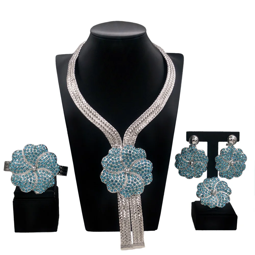 Yulaili latest new arrivals Exquisite Gold Plated Women fashion Pendant Necklace Bracelet Earring Ring Wholesale Jewelry Set