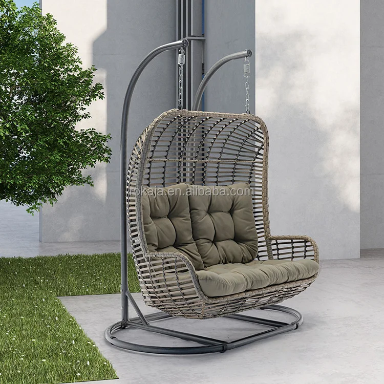 Outdoor Structural Wicker 2 Seater Swing Chair Garden Iron Metal Hanging Swing Chair Hand Woven Hanging Egg Chair with Stand