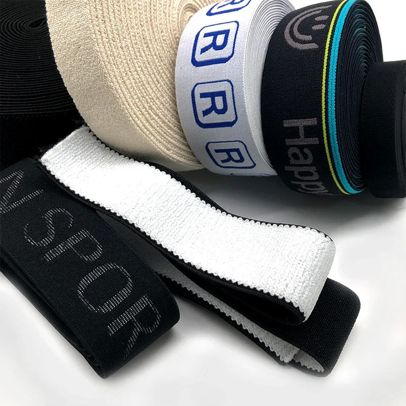 Custom logo printed nylon  Woven Knitted Jacquard Soft Elastic Band For Underwear Boxer Shorts Waistband Belt