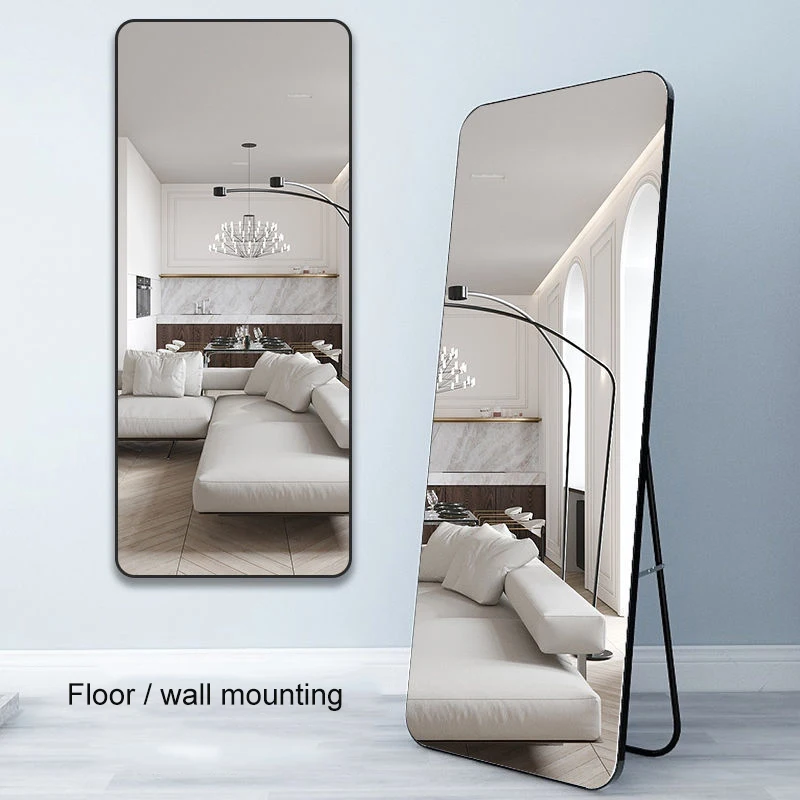 Custom large size black metal frame full body mirror wall mirror standing floor decorative mirror