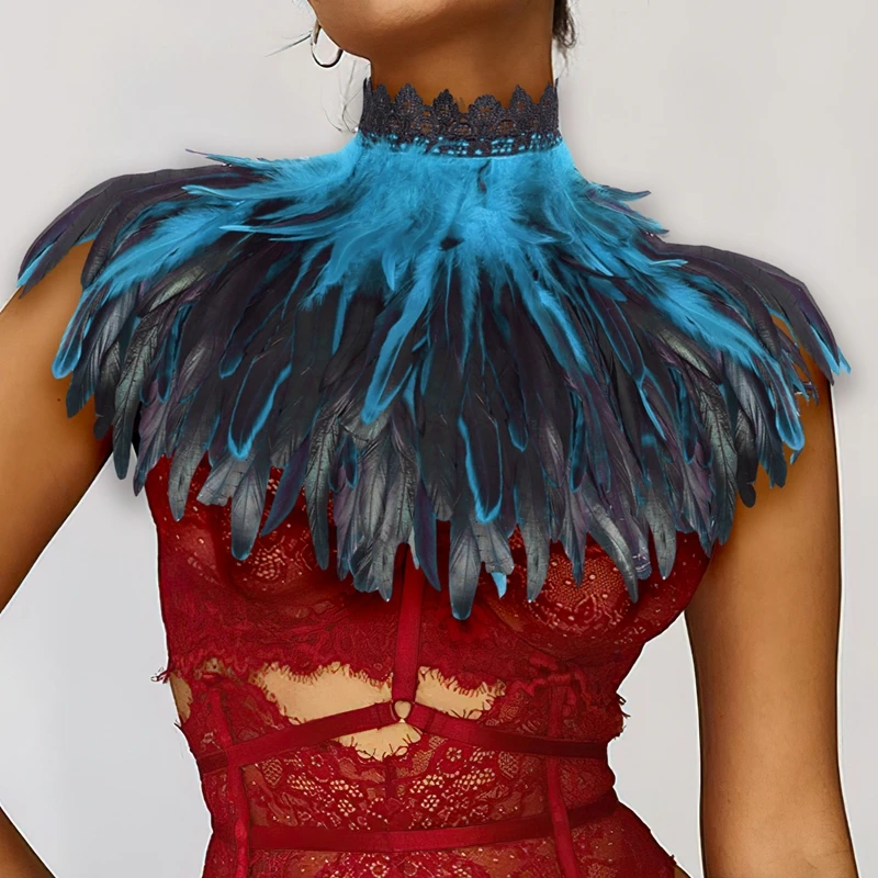 2023 New Lingerie Women Feather Cloak Shawl Scarf Gothic Feather Adjust Party Performance Feather Halloween Carnival Rave Lace