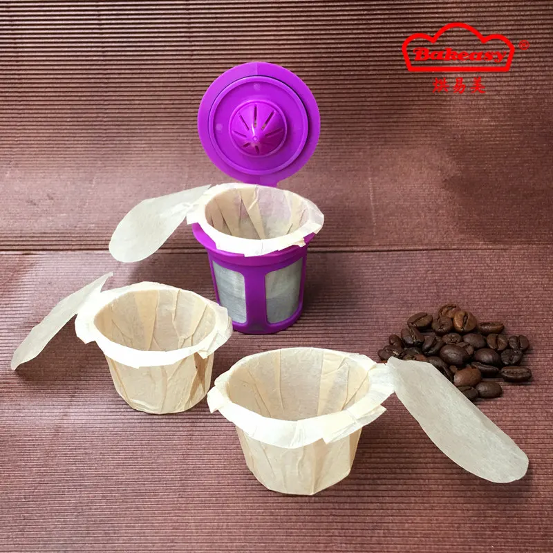 k cup filters with lid compostable paper filter in white and unbleached color