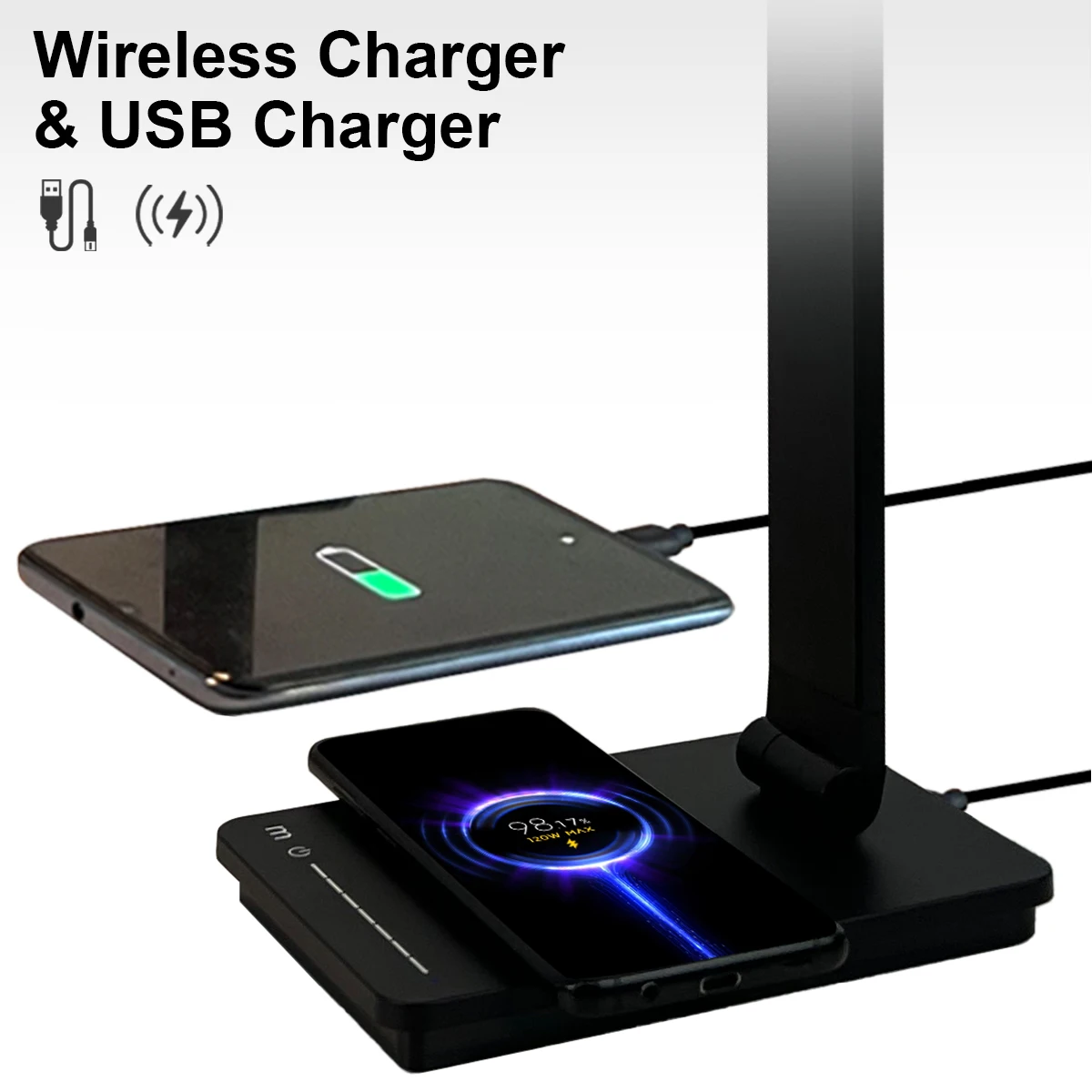 Popular New Design 7 Steps Dimming Desk Lamp with Wireless Charger 10W Study Lamp with Fast USB Charger 5V,2.4A