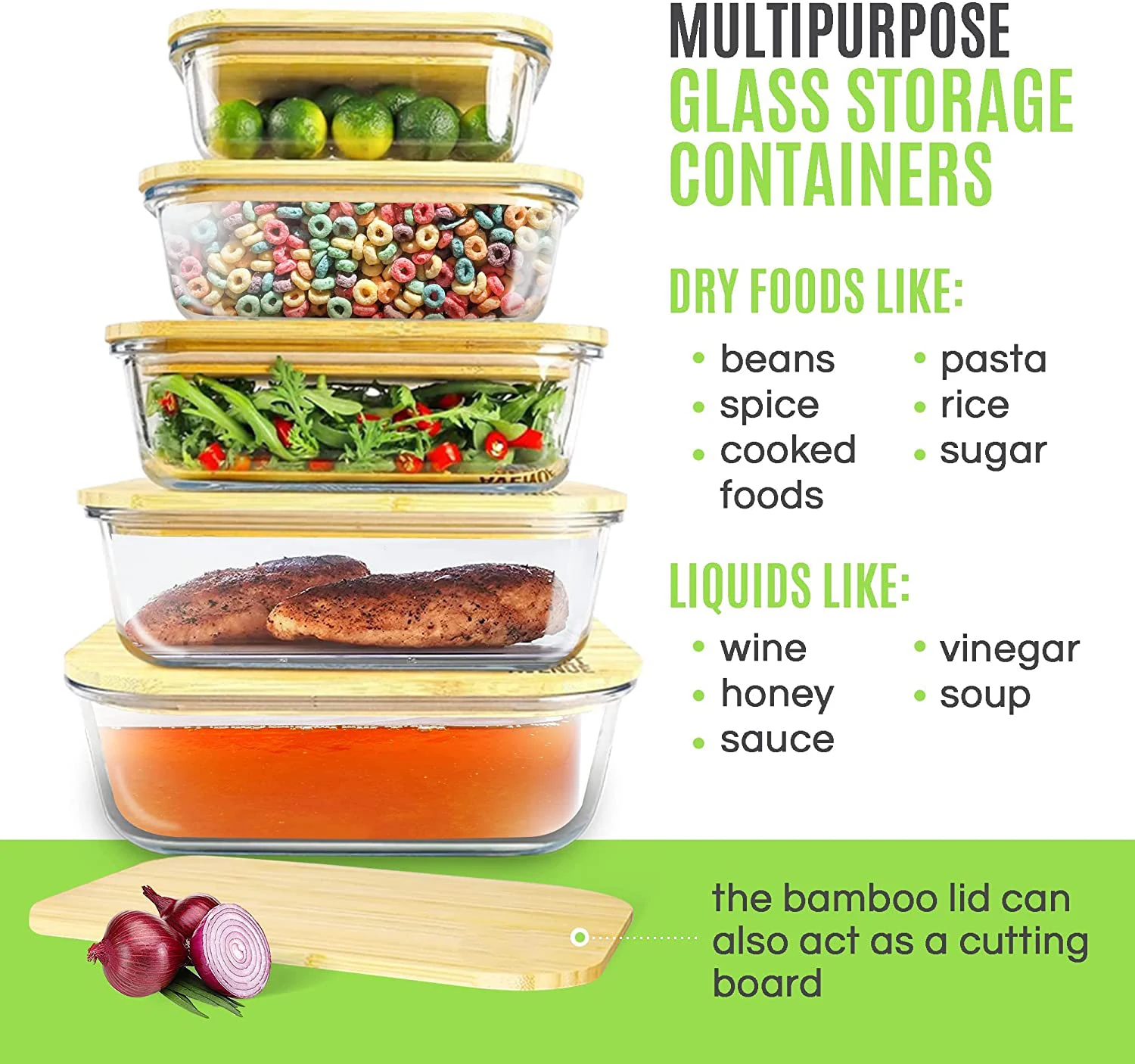 High Borosilicate Rectangular storage container set food Lunch Box Glass Prep Containers With Bamboo Lid