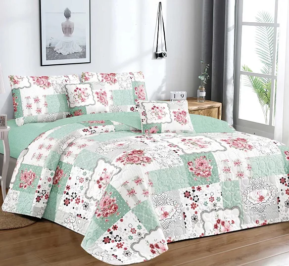 Stock Printed Ultrasonic Microfiber Quilt Bedding Set