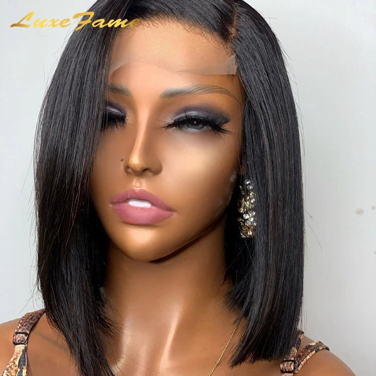 Swiss Lace Short Bob Wig,Double Drawn Natural Color 100% Human hair Lace Front Wig Peruvian Short Bob Glueless Lace Front Wigs