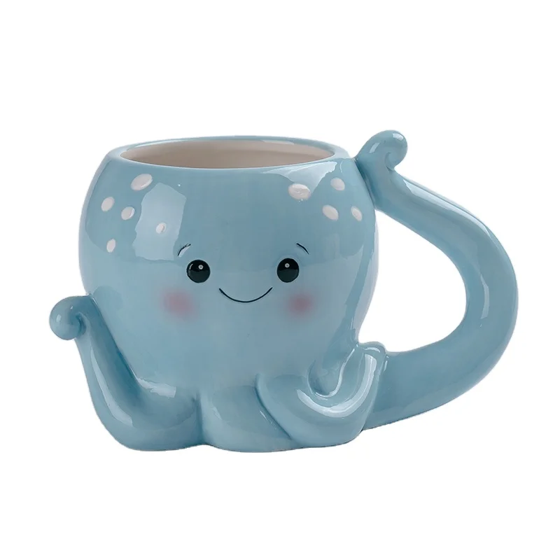 New design Ceramic Ocean 3D Octopus Tentacles Mug for Gift big handle animal mug
