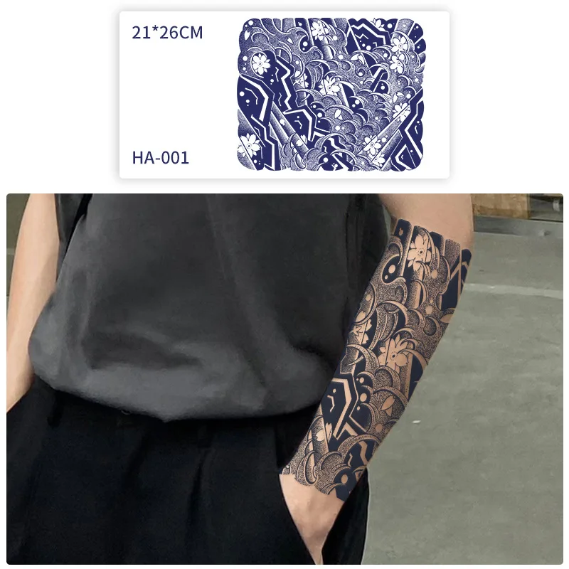 HA Long Lasting Herbal Juice Semi-Permanent Large Arm Sleeve Realistic waterproof Tattoo  Men Temporary Tattoo Stencil Sticker