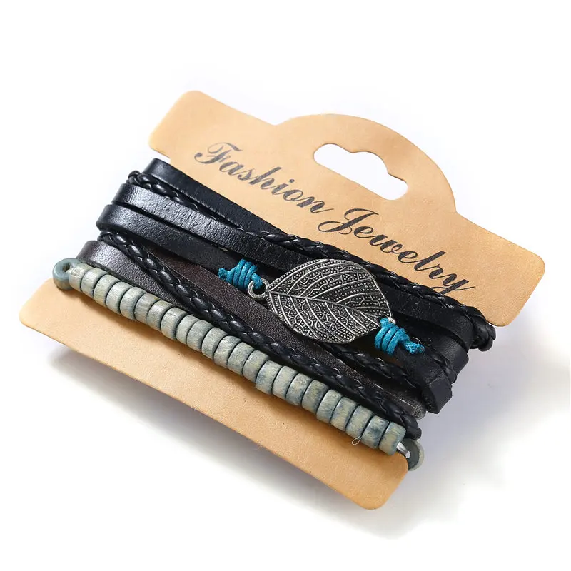 High Quality Custom Made Bead Bracelet PU Leather Bracelet For Men Woman