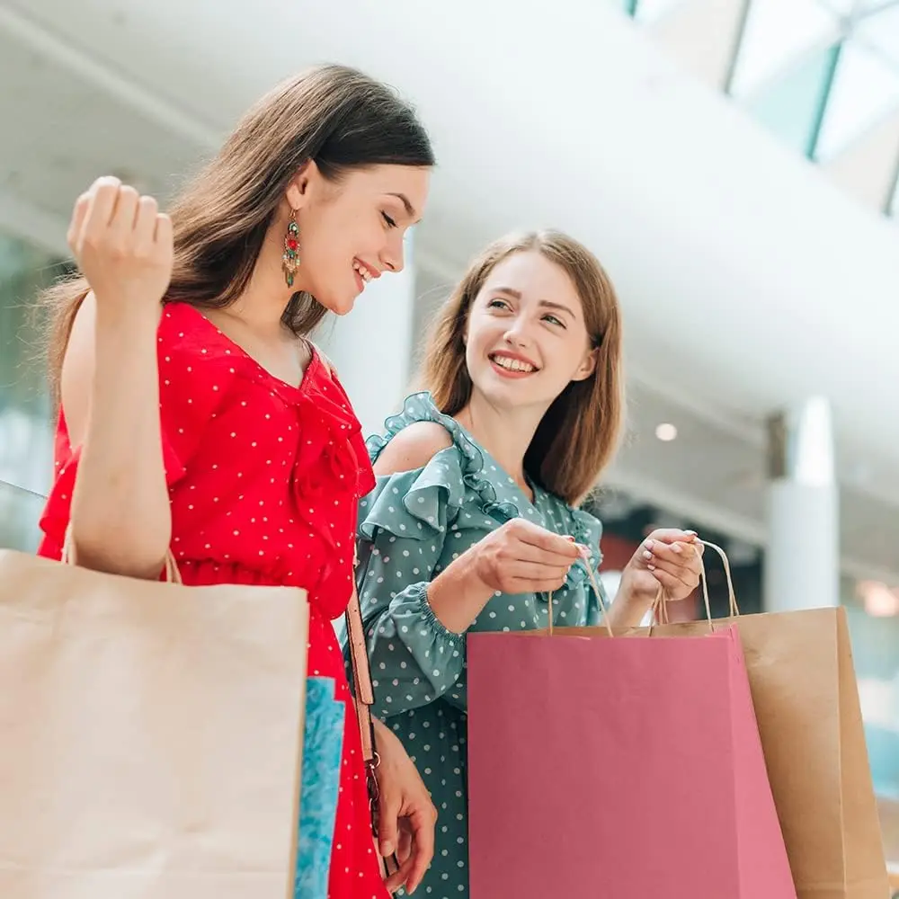 Pink customized size logo Cheap Printed clothing Grocery store shopping High Quality Kraft paper bag Commodity bag