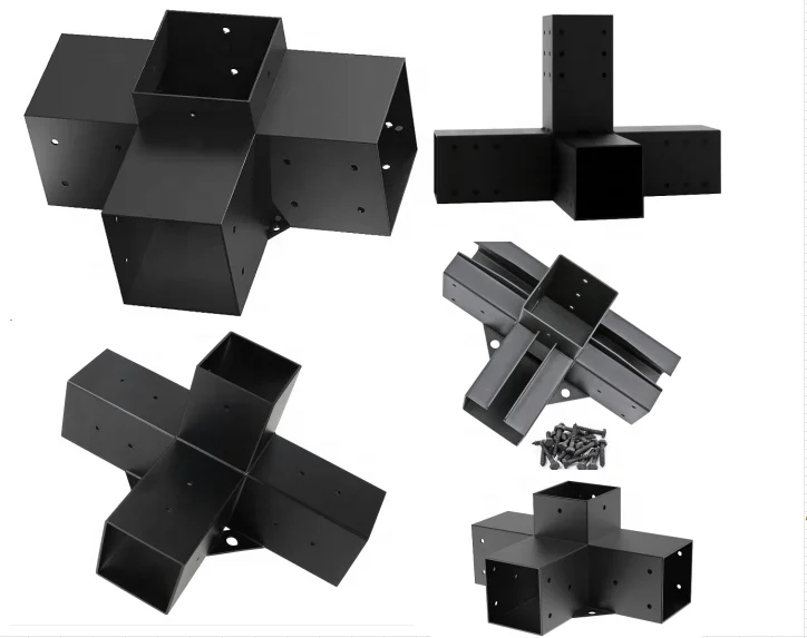 Custom Styles Heavy Duty 3-Way Carbon Steel 4x4/6x6/8x8 Black Pergola Bracket  Pergola Bracket Brackets