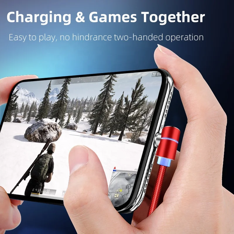 Game Accessories 90 Degree L Shape 3 in 1 Magnetic Mobile Phone Cable USB Magnetic Charger Cable Fast USB Charging Cables USB C