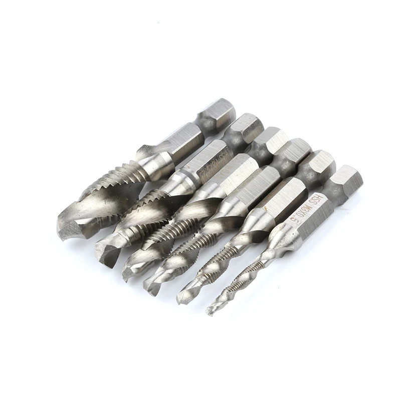 
6Pcs Machine Use HSS Combination Drill and Taps Set for Metal Drilling Tapping Countersink 
