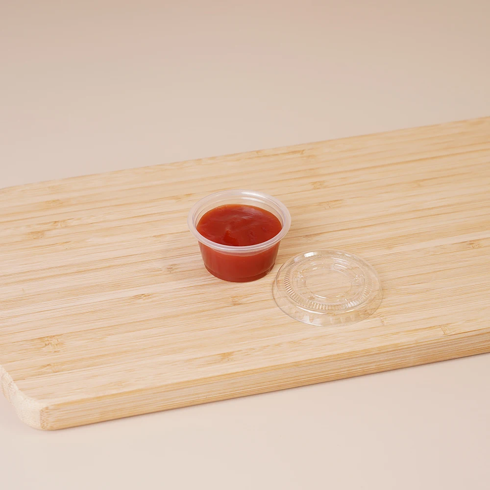Wholesale 0.75oz Sauce Container Clear Black Disposable PP Plastic Sauce Cup with PET Lids