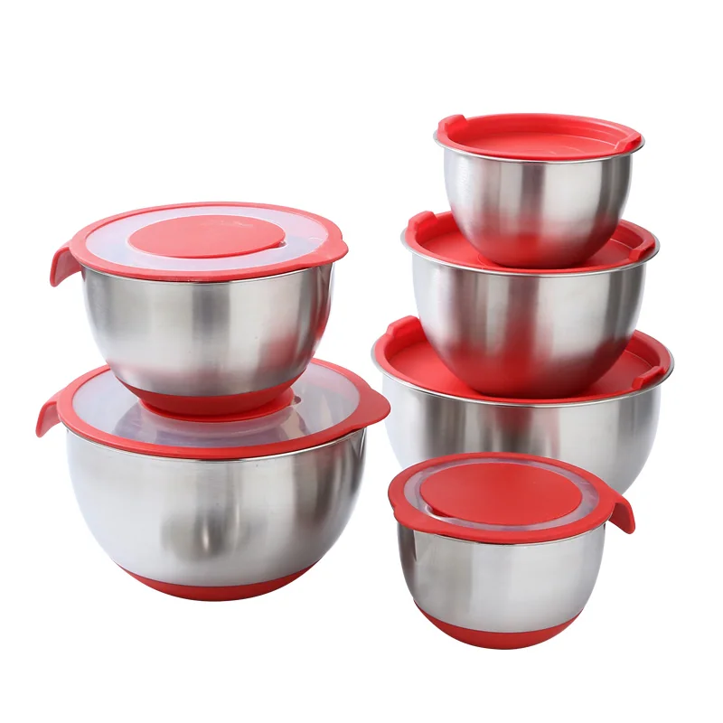 Multifunctional nordic grind mixing bowls stainless steel bowl with silicone bottom for salads