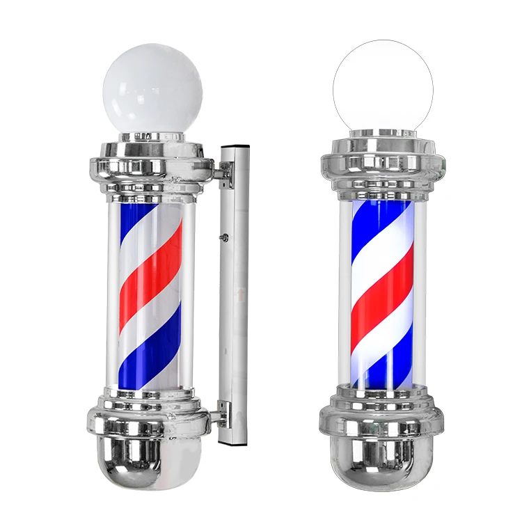 Top Chrome Plate Salon Sign Barber Lamp Custom Barber Pole Outdoor Waterproof Spinning Stripes Hair Salon Barber Shop Sign Pole