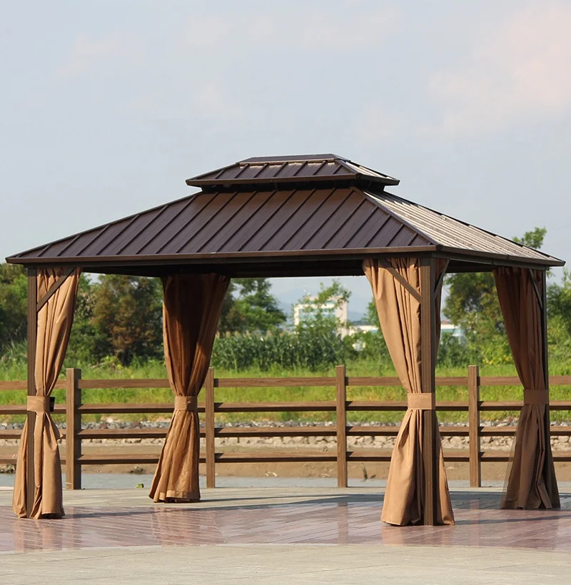 
3X3.65M Metal Panel Hard Top Gazebos Double Solid Roof Outdoor Garden Gazebos 