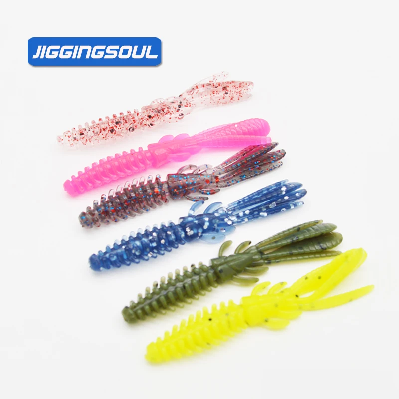 JIGGINGSOUL-SL106-10pcs 2g 6cm Shrimp-type soft bait fishing insect silicone worm plastic thin waist big tail swimming nimble