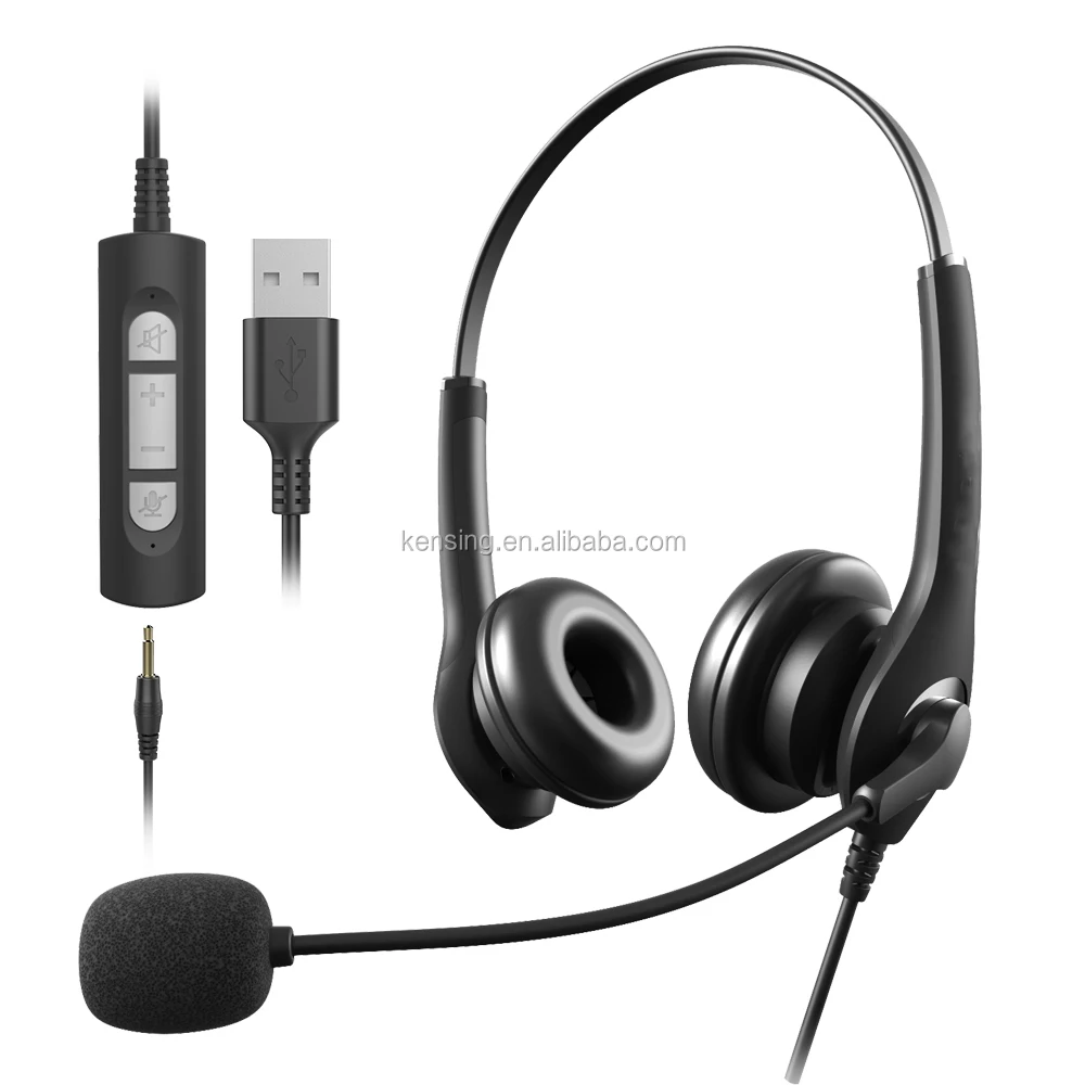 2021 Office  Binaural Call Center Noise Cancelling USB Headset With Microphone and extension cable
