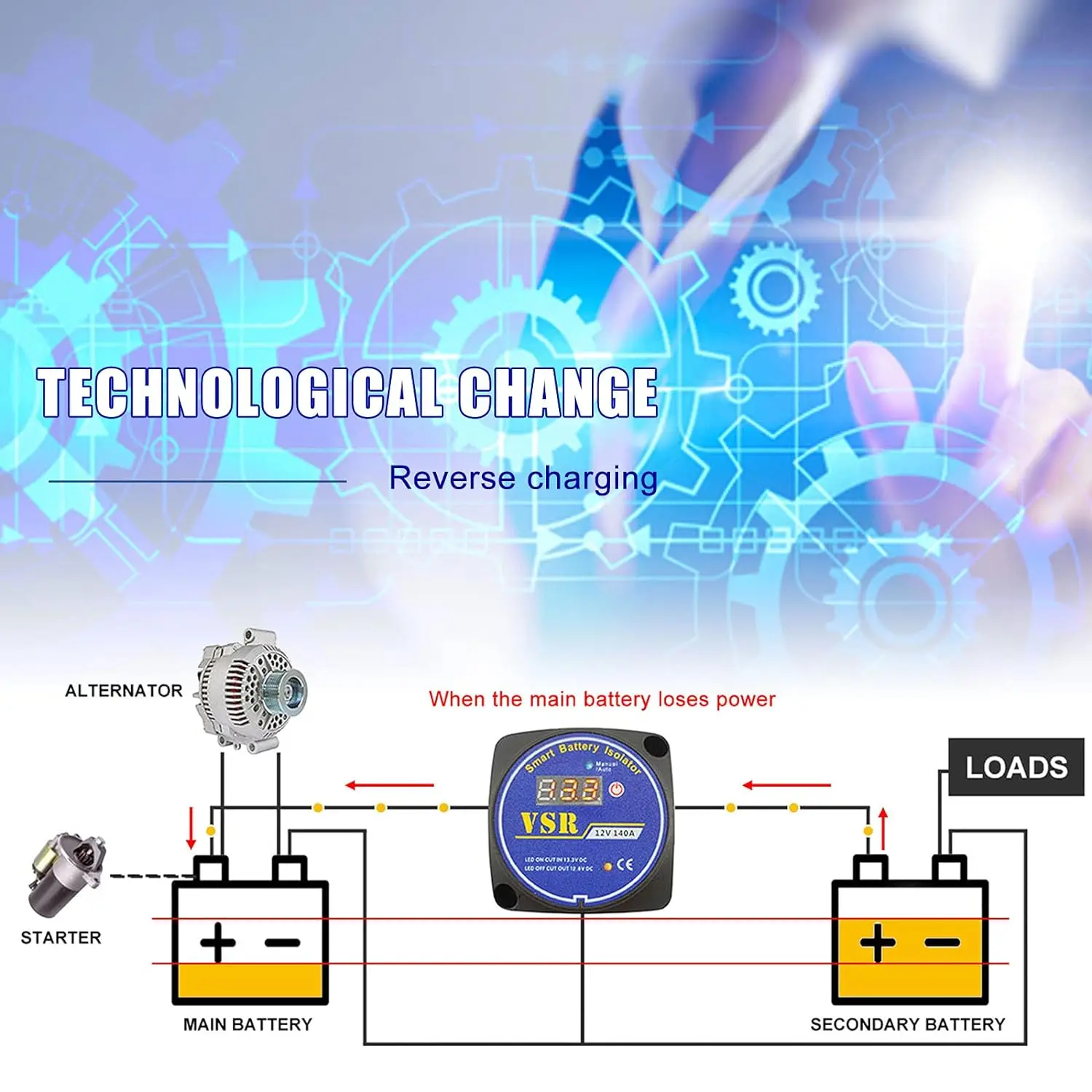 Dual Battery Isolator 12V 140Amp Manual and Auto modes Voltage Sensitive Relay VSR Compatible with RV Marine Car Vehicle Truck